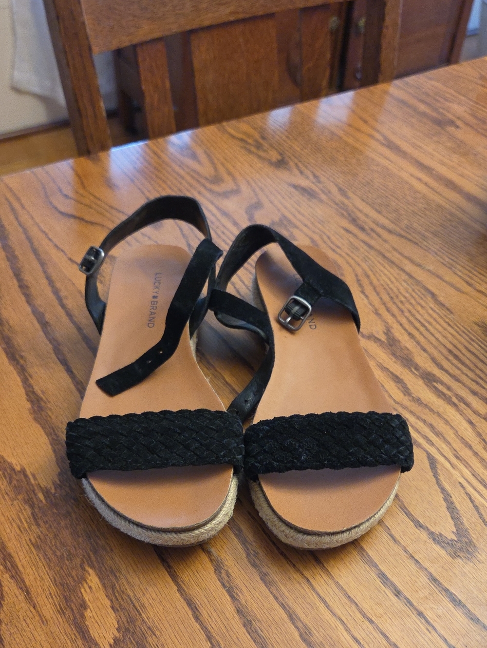 Lucky Brand Black Braided Front Strap Women’s Sandals